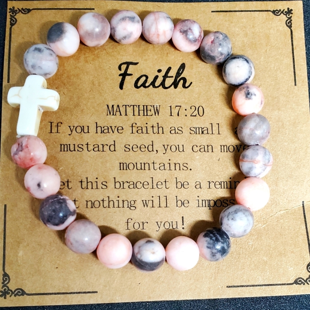 Womens Multicolor "Faith" beaded bracelet with white Quartz Cross